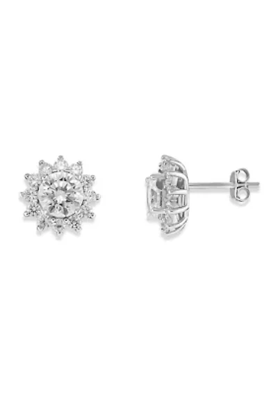 Round Flower Stone Stud Earrings