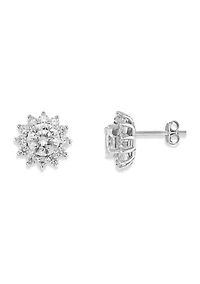 Round Flower Stone Stud Earrings