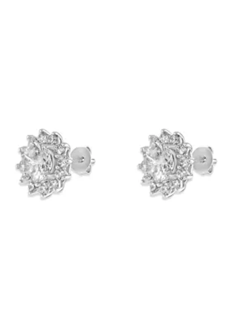 Round Flower Stone Stud Earrings