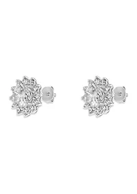 Round Flower Stone Stud Earrings