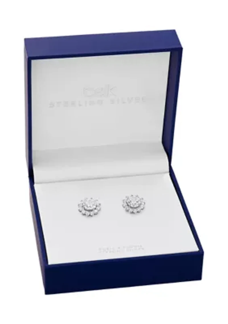 Round Flower Stone Stud Earrings