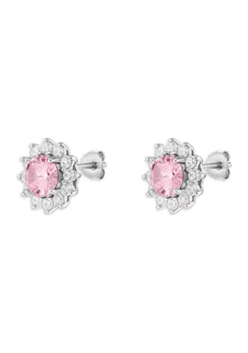 Sterling Silver Rose Cubic Zirconia Flower Stud Earrings