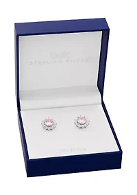 Sterling Silver Rose Cubic Zirconia Flower Stud Earrings