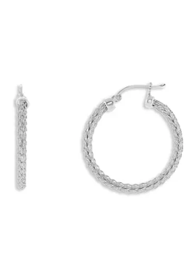 Sterling Silver 15 Millimeter Mesh Click Top Hoop Earrings
