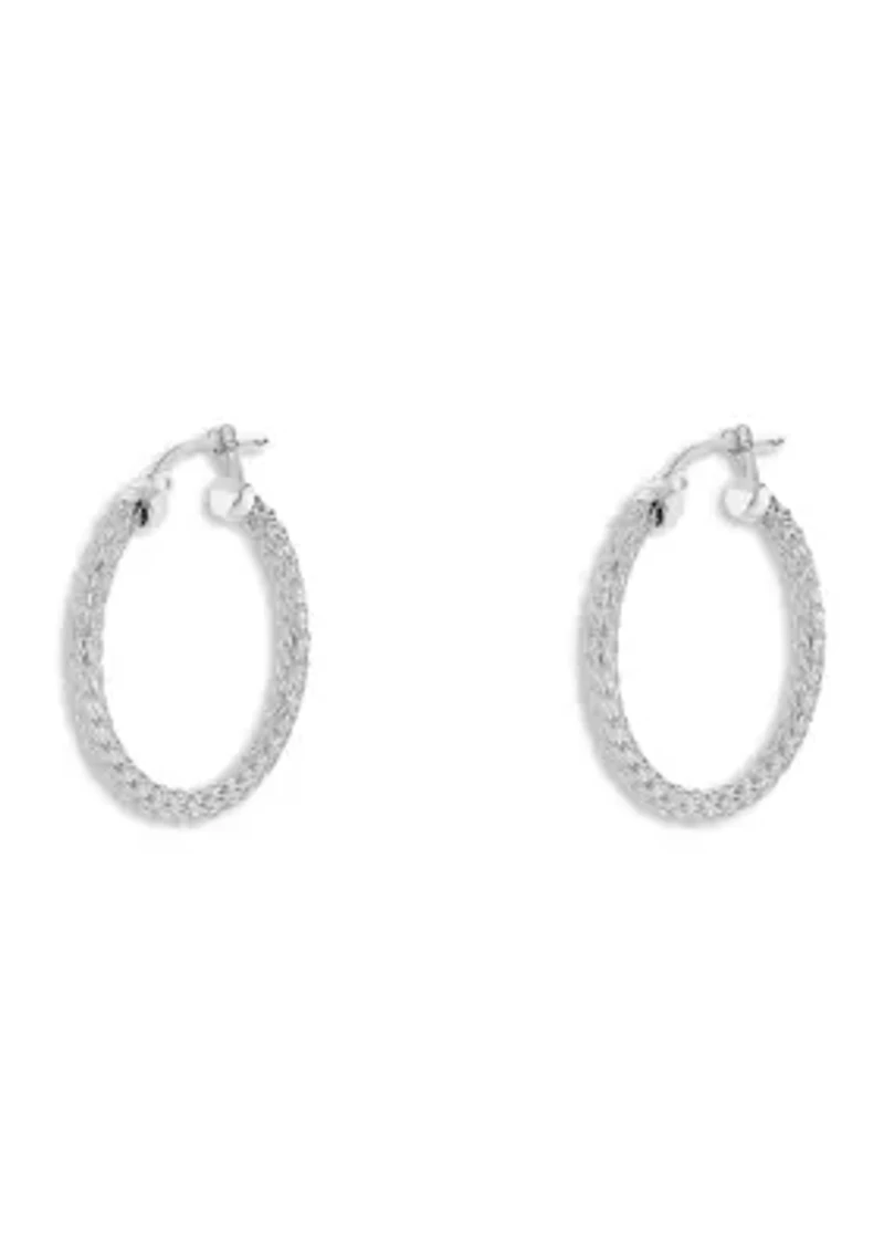 Sterling Silver 15 Millimeter Mesh Click Top Hoop Earrings