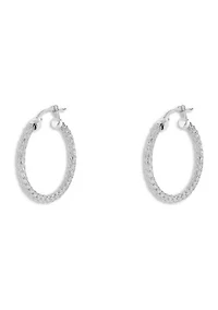 Sterling Silver 15 Millimeter Mesh Click Top Hoop Earrings