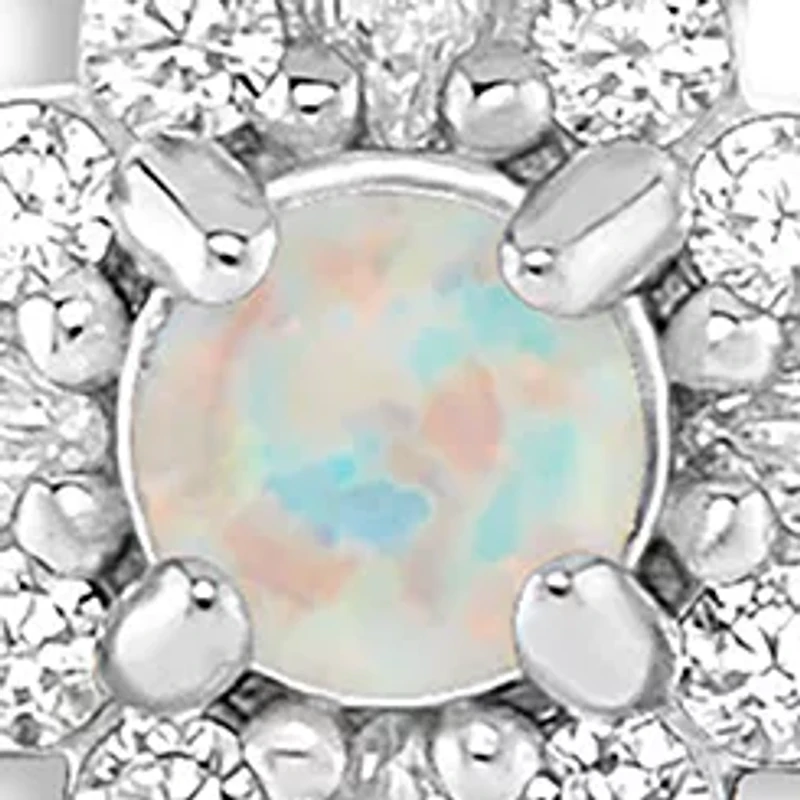 Sterling Silver Opal Cubic Zirconia Cluster Stud Earrings
