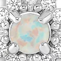 Sterling Silver Opal Cubic Zirconia Cluster Stud Earrings
