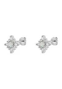 Sterling Silver Opal Cubic Zirconia Cluster Stud Earrings