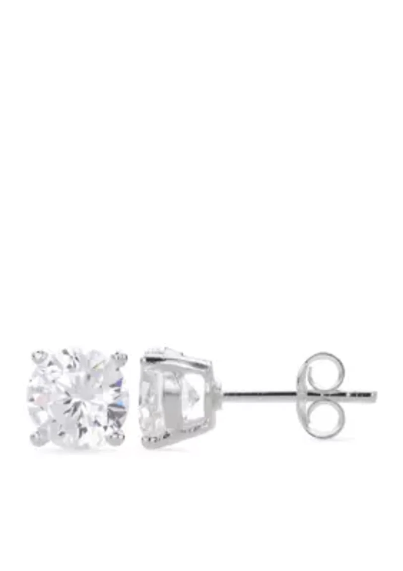Simply Sterling 7 Millimeter Round Cubic Zirconia Stud Earrings 