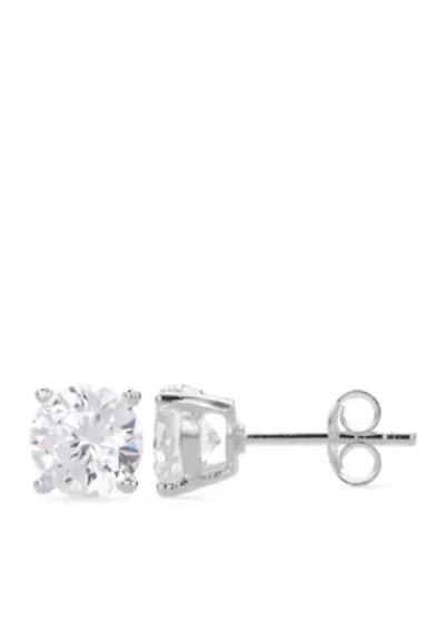 Simply Sterling 7 Millimeter Round Cubic Zirconia Stud Earrings
