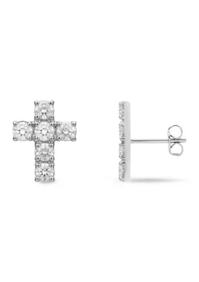 Sterling Silver Pavé Cubic Zirconia Cross Stud Earrings