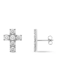 Sterling Silver Pavé Cubic Zirconia Cross Stud Earrings