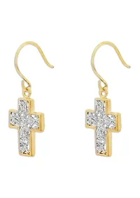 Two Tone Filigree Cross Drop Earrings in Sterling Silver 