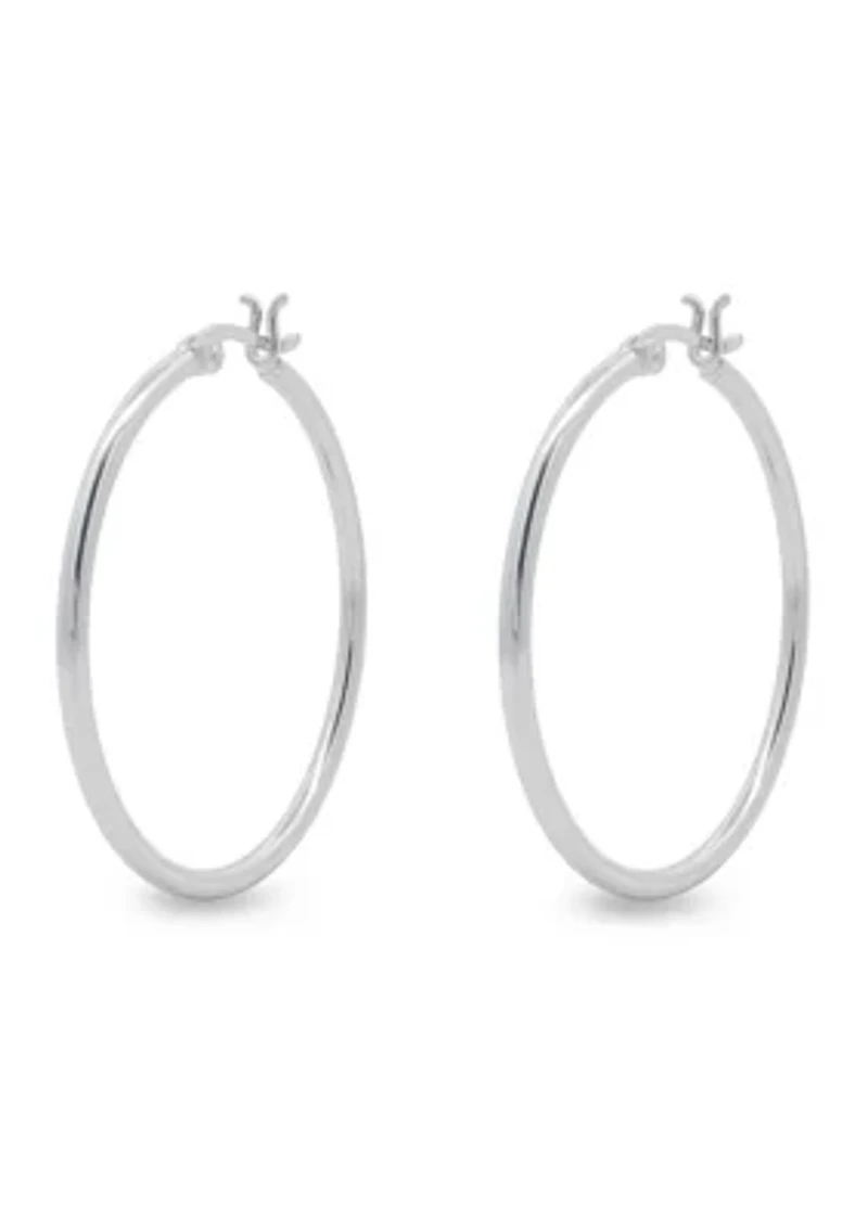 Sterling Silver Polished Flat Hoop Earrings