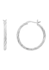 Sterling Silver Spiral Etched 25 Millimeter Click Top Hoop Earrings