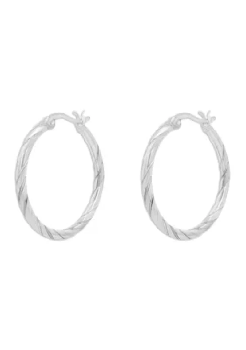 Sterling Silver Spiral Etched 25 Millimeter Click Top Hoop Earrings