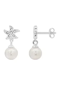 Pearl Drop with Pavé Cubic Zirconia Starfish Stud in Sterling Silver