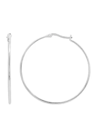 Sterling Silver Polished 45mm Wire Click Top Hoop Earrings