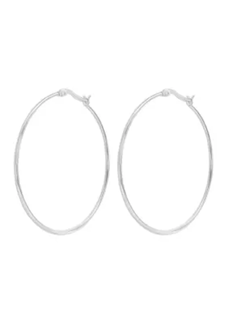 Sterling Silver Polished 45mm Wire Click Top Hoop Earrings