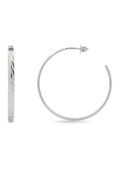 Sterling Silver Polished Diamond Cut C Hoop Earrings