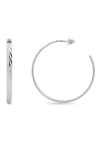 Sterling Silver Polished Diamond Cut C Hoop Earrings