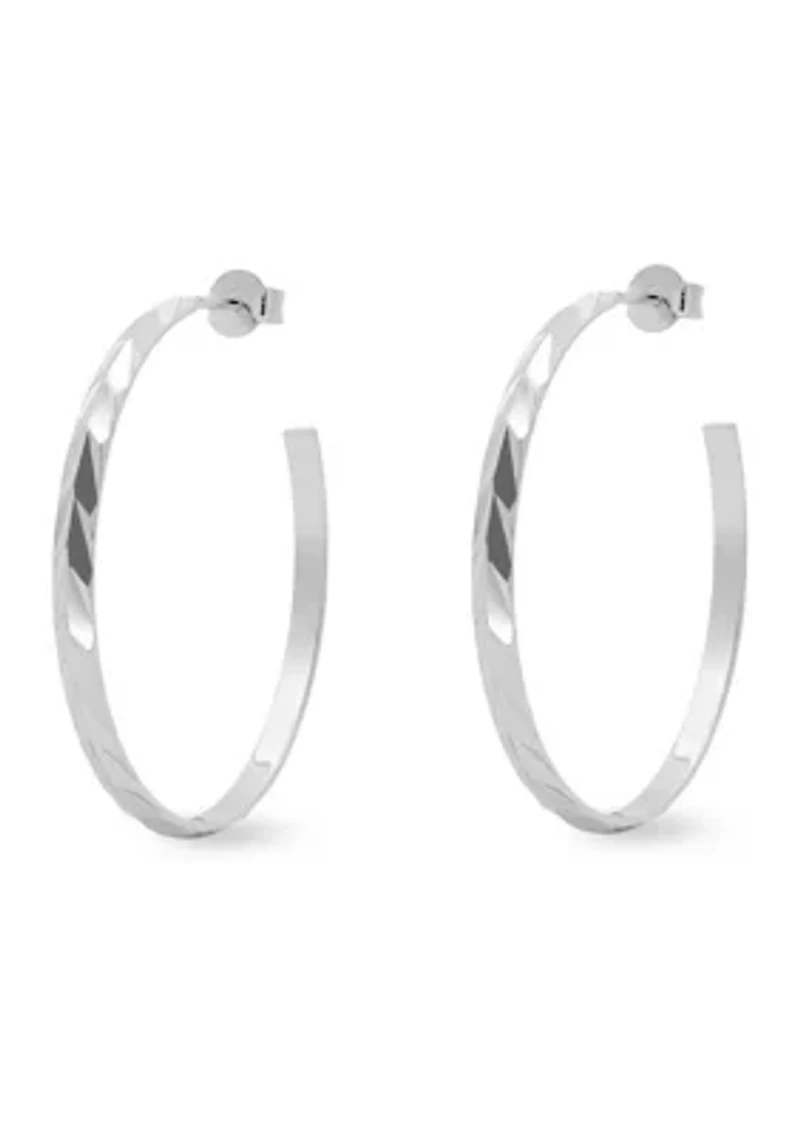Sterling Silver Polished Diamond Cut C Hoop Earrings