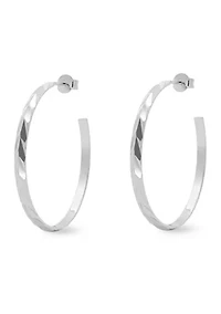 Sterling Silver Polished Diamond Cut C Hoop Earrings
