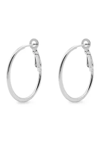Sterling Silver Polished Round Flat Hoop Earrings