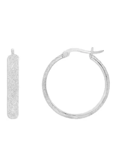 Sterling Silver 25mm Sand-Blasted Click Top Hoop Earrings