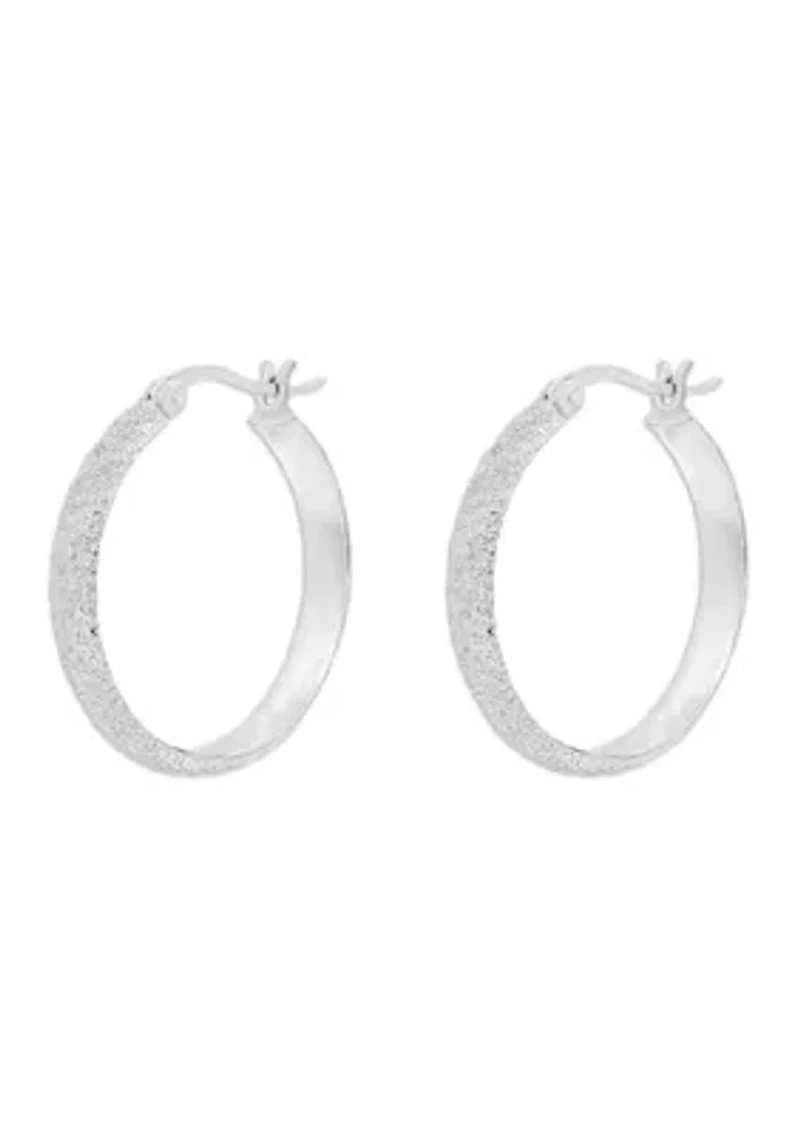 Sterling Silver 25mm Sand-Blasted Click Top Hoop Earrings