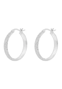 Sterling Silver 25mm Sand-Blasted Click Top Hoop Earrings