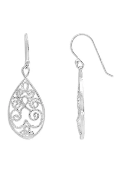 Twisted Filigree Center Teardrop Earrings in Sterling Silver 