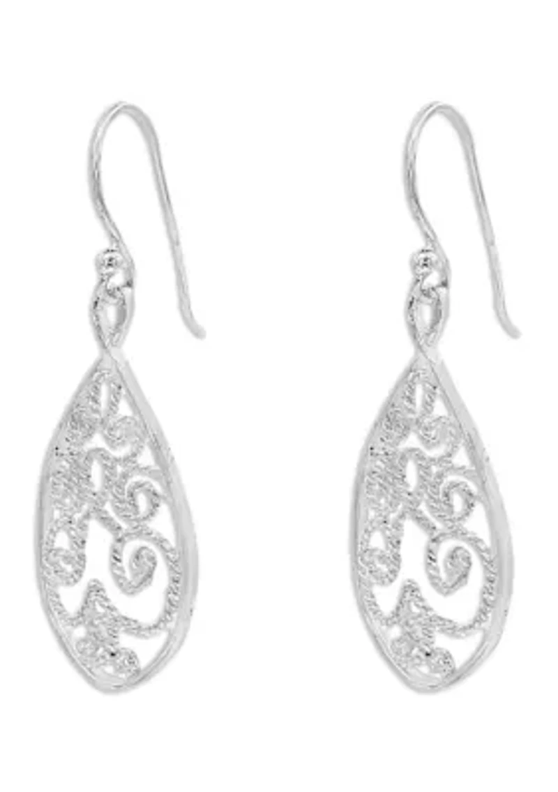 Twisted Filigree Center Teardrop Earrings in Sterling Silver 
