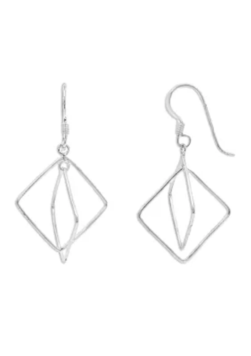 Double Wire Diamond Shape Drop Earrings in Sterling Silver