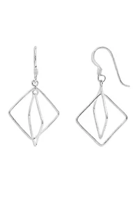 Double Wire Diamond Shape Drop Earrings in Sterling Silver 