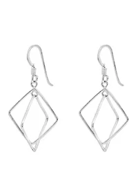Double Wire Diamond Shape Drop Earrings in Sterling Silver 