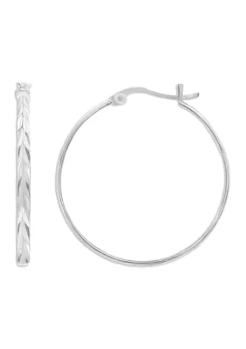 Sterling Silver Diamond Cut Texture Hoop Earrings