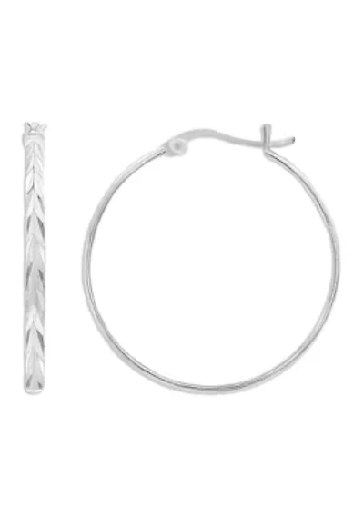 Sterling Silver Diamond Cut Texture Hoop Earrings