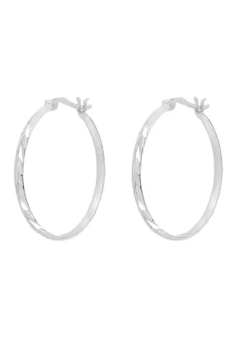 Sterling Silver Diamond Cut Texture Hoop Earrings