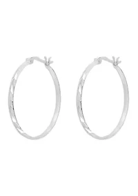 Sterling Silver Diamond Cut Texture Hoop Earrings