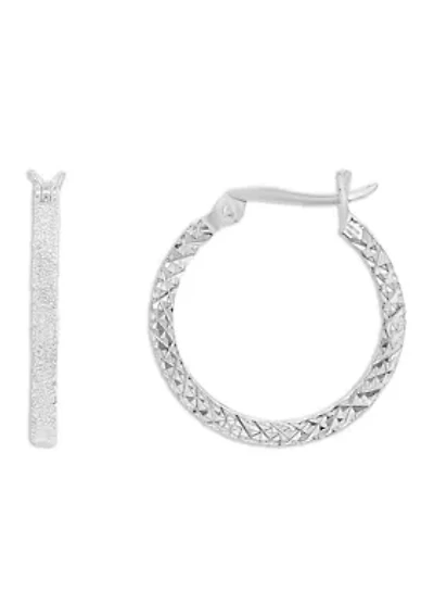 Sterling Silver 20mm Diamond Cut Squared Click Top Hoop Earrings