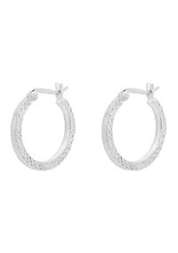 Sterling Silver 20mm Diamond Cut Squared Click Top Hoop Earrings