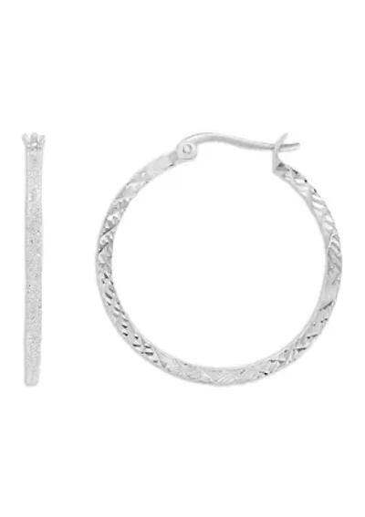 Sterling Silver 30mm Diamond Cut Squared Click Top Hoop Earrings