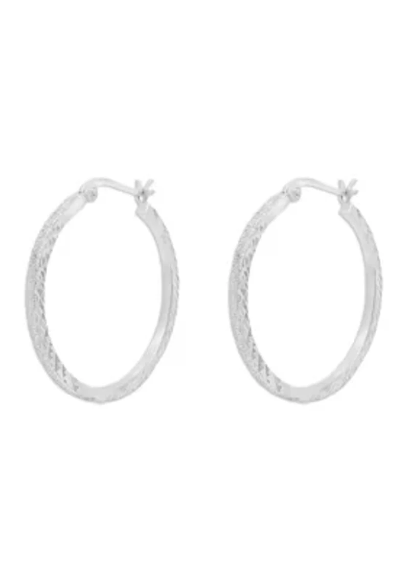 Sterling Silver 30mm Diamond Cut Squared Click Top Hoop Earrings