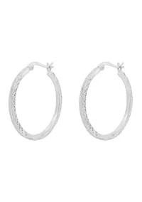 Sterling Silver 30mm Diamond Cut Squared Click Top Hoop Earrings