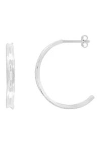 Sterling Silver 30mm Polished Concave C Hoop Earrings