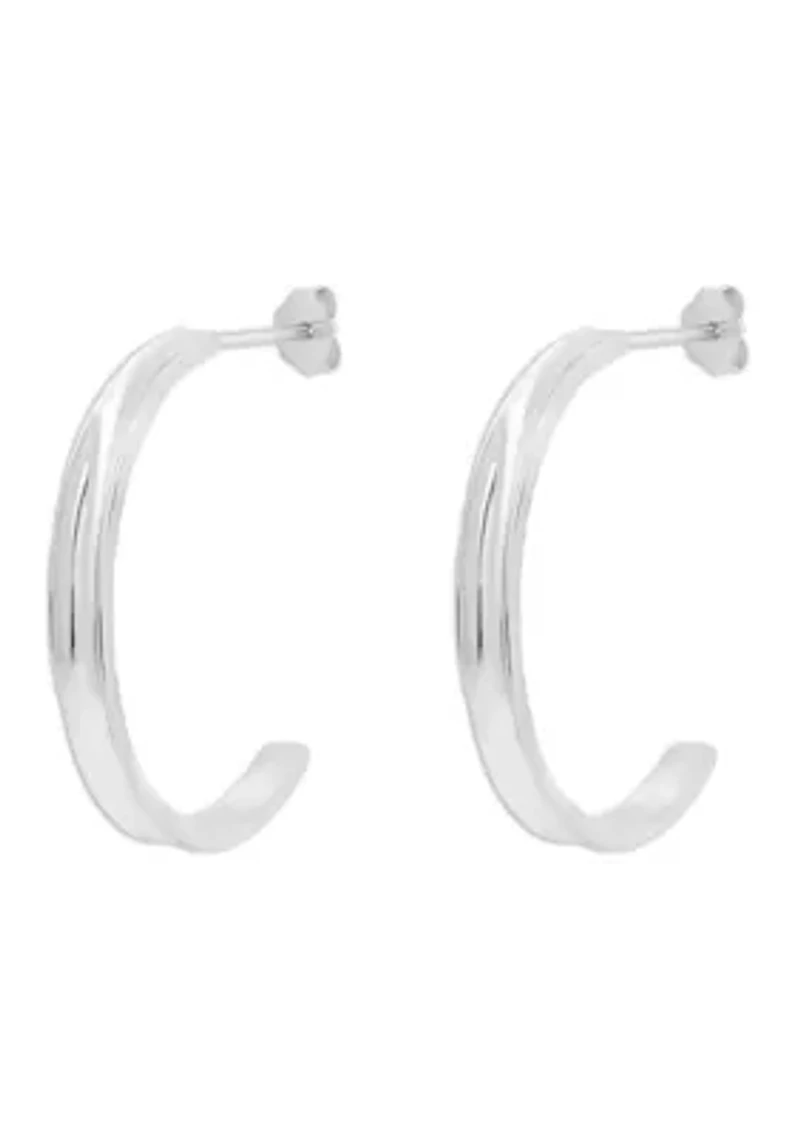 Sterling Silver 30mm Polished Concave C Hoop Earrings