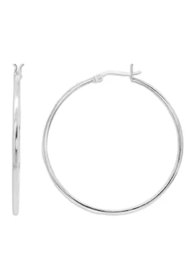 Sterling Silver Polished Squared Click Top Hoop Earrings