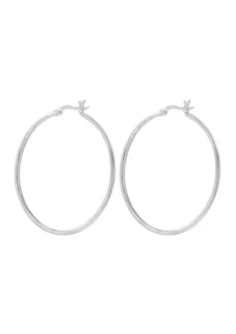 Sterling Silver Polished Squared Click Top Hoop Earrings